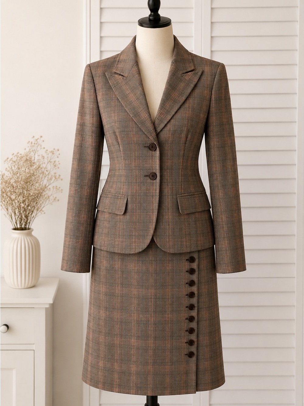 BGN Studio Limited Edition Plaid Skirt Suit Set Old Money EU 36